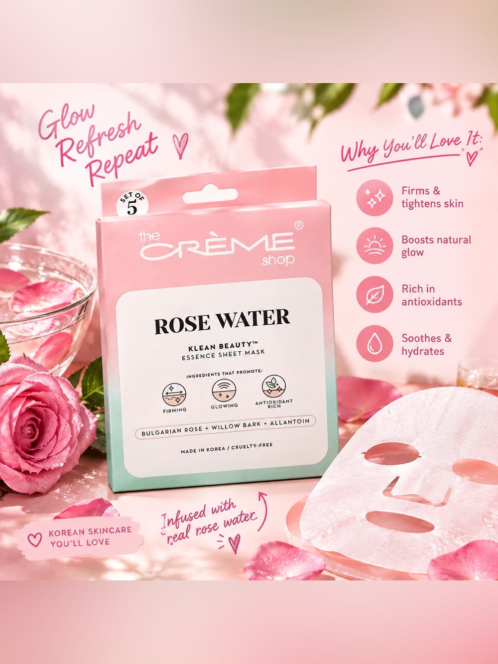 The Crème Shop Rose Water Essence Sheet Mask
